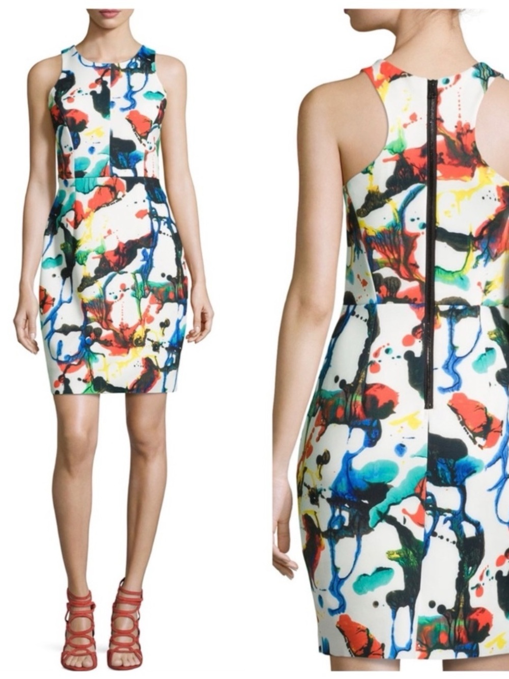 Milly Women’s Sz 6 Multicolor Racerback Mini Dress Stretch Sleeveless Sheath